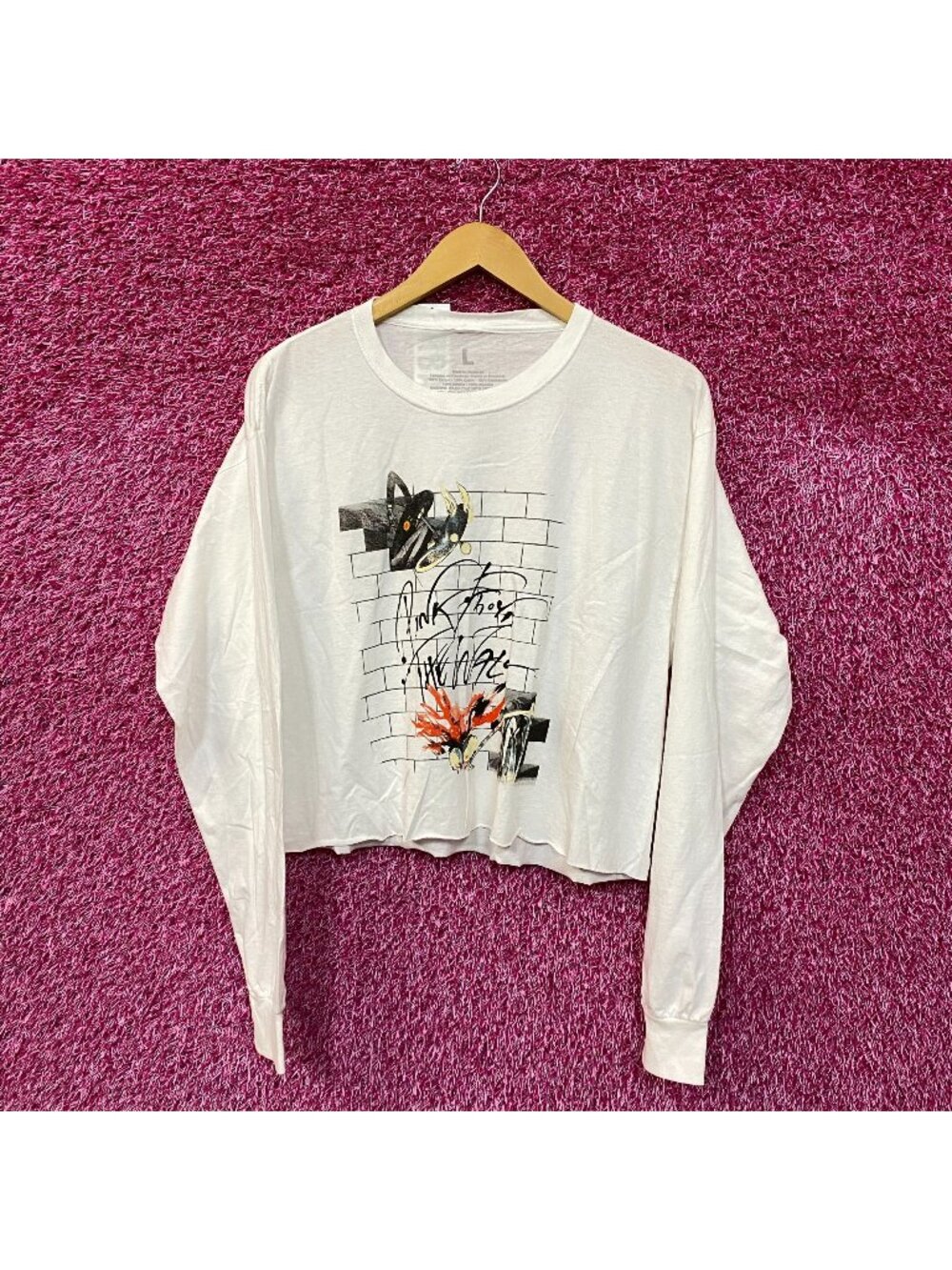 Pink Floyd The wall White Long Sleeve Crop Top size Large